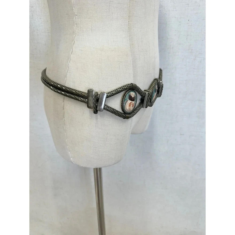 Vintage Egyptian Revival Scarab Beetle Antique Brass Mesh Chain Belt Women SM